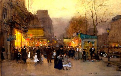 Porte St Martin at Christmas Time, Paris, c.1890 by Luigi Loir